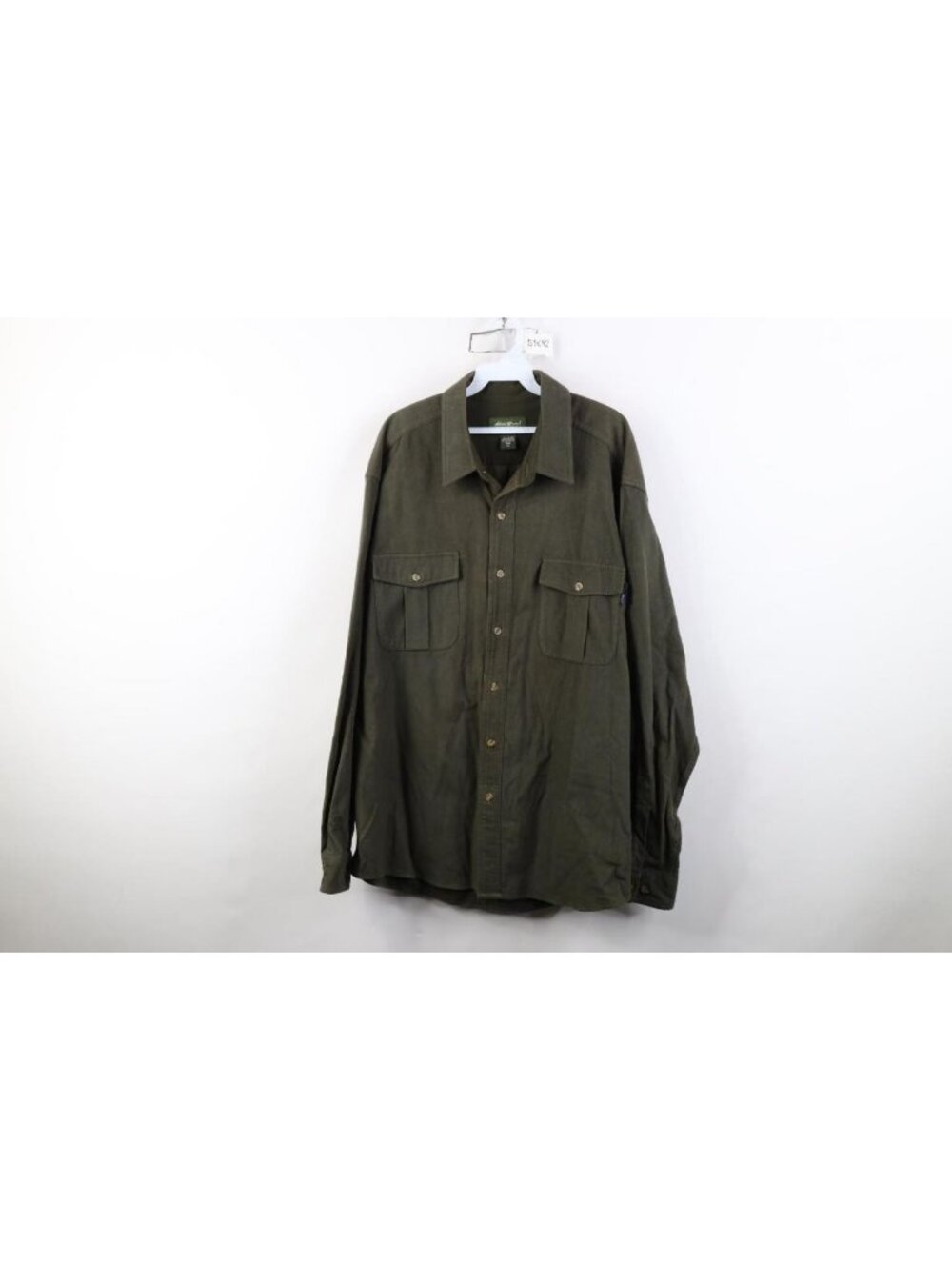 Vtg Eddie Bauer Mens XL Distressed Chamois Moleskin Collared Button Shirt Green